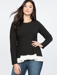 Ribbed Long Sleeve Top with Contrast Trim